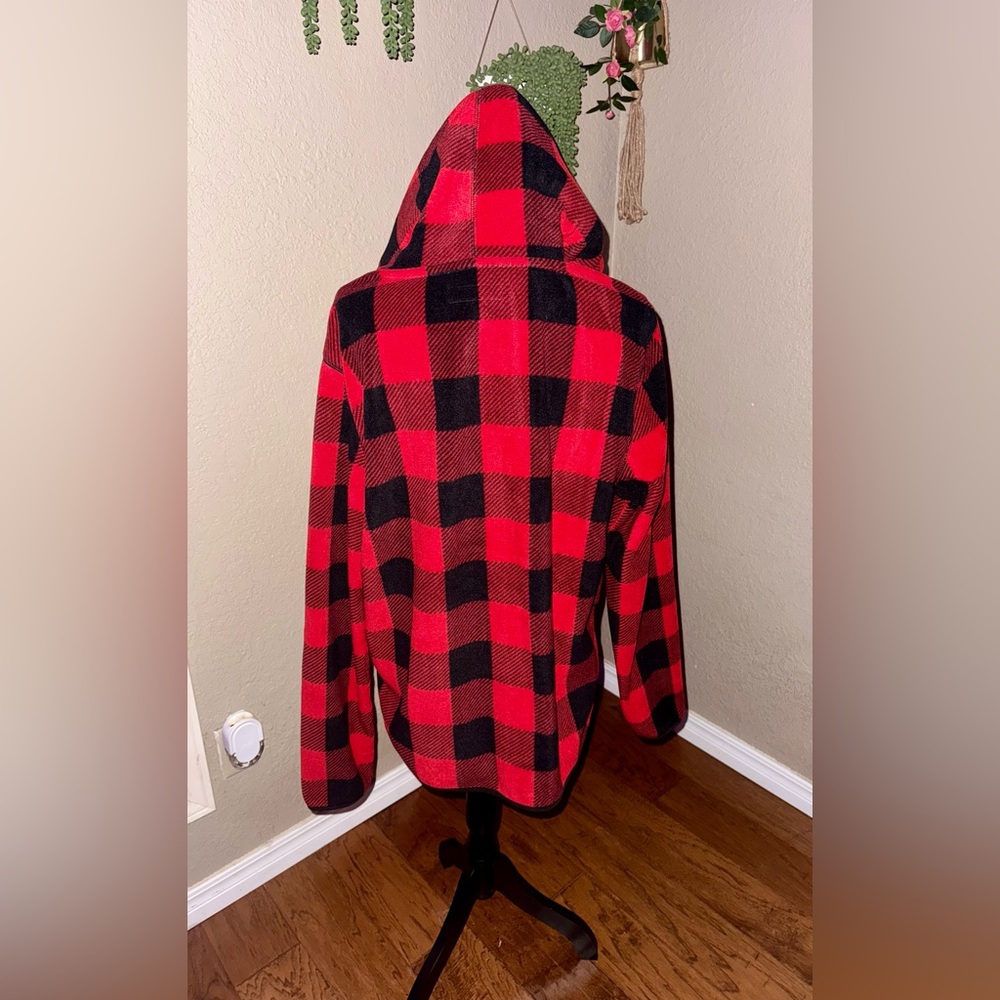 Aeropostale Men’s L Fleece Hoodie Red & Black Plaid - Picture 5 of 5
